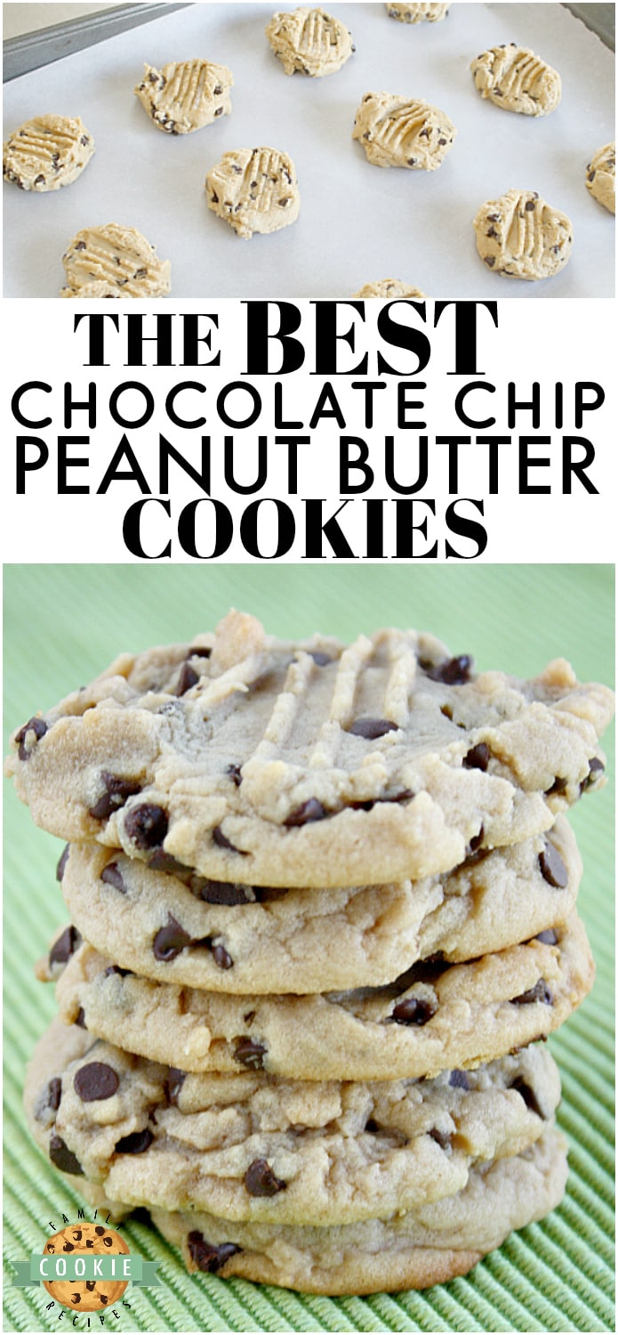 Chocolate Chip Peanut Butter Cookies are soft and chewy, and they turn out perfect every time! Start with an amazing Peanut Butter Cookie recipe and add chocolate chips to take these cookies to the next level!