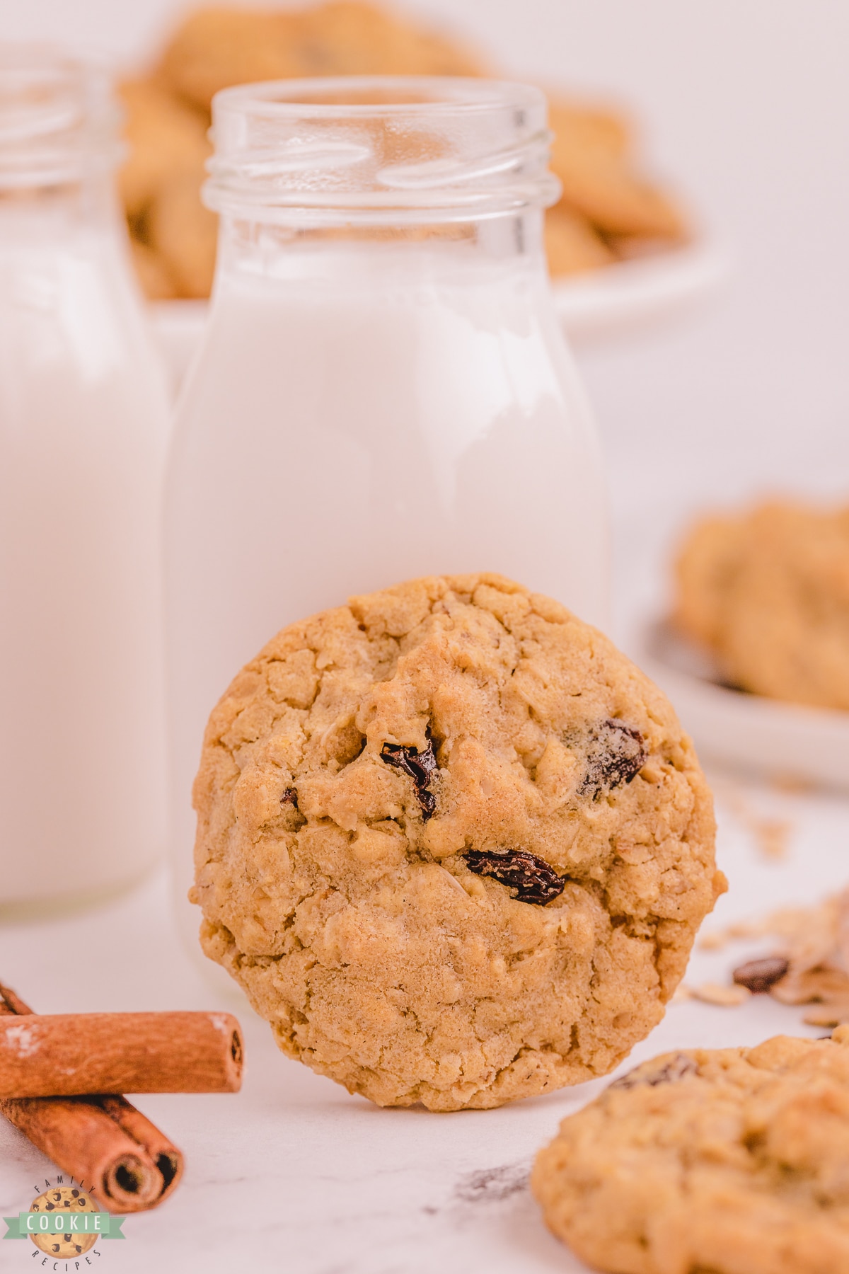 oatmeal raisin cookies and glass of milk