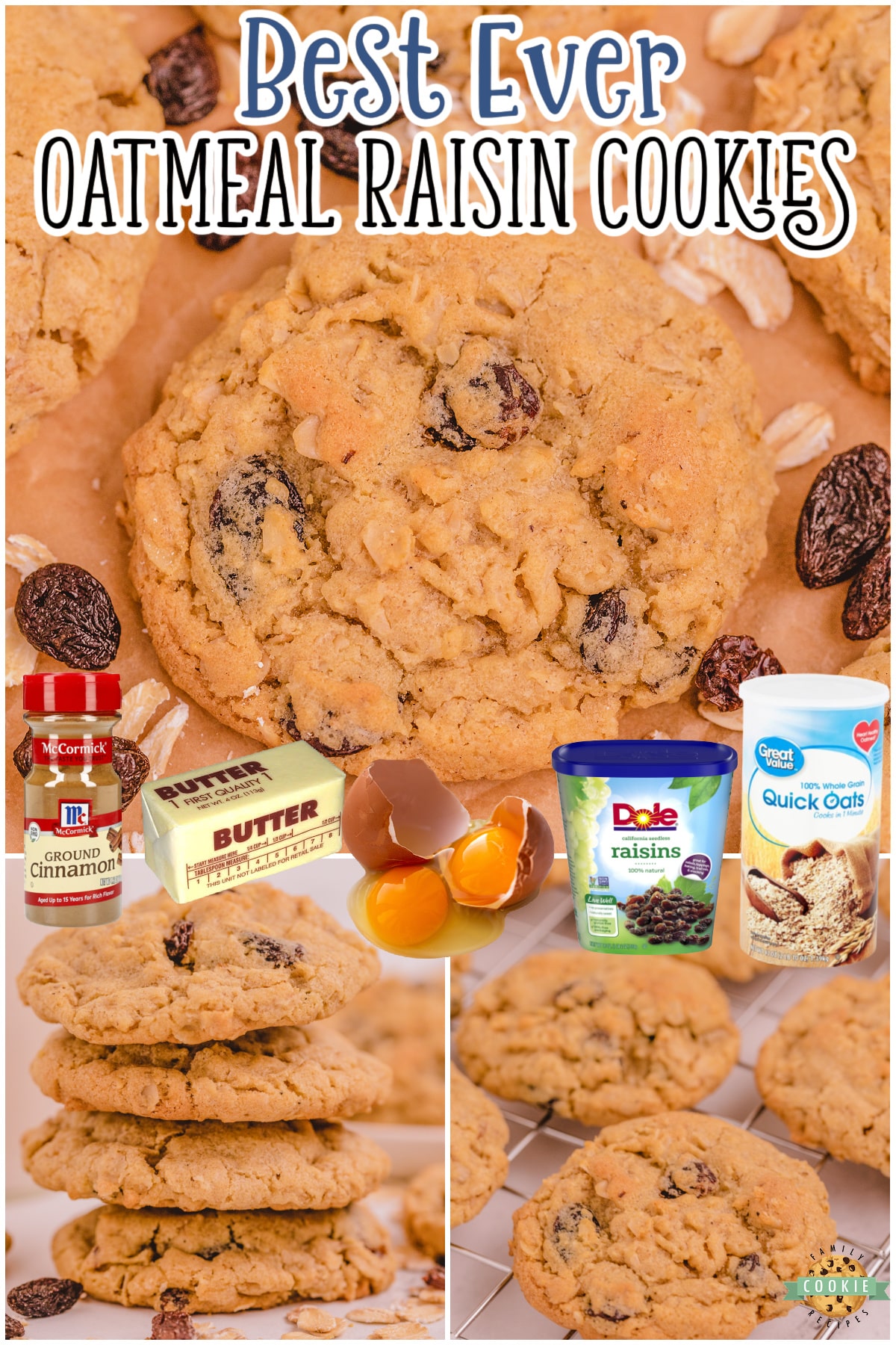 Oatmeal Raisin Cookies that truly are the BEST EVER! Oatmeal, raisins, pudding mix & spices combine in most delicious, soft & chewy Oatmeal Raisin Cookies you've ever tasted.
