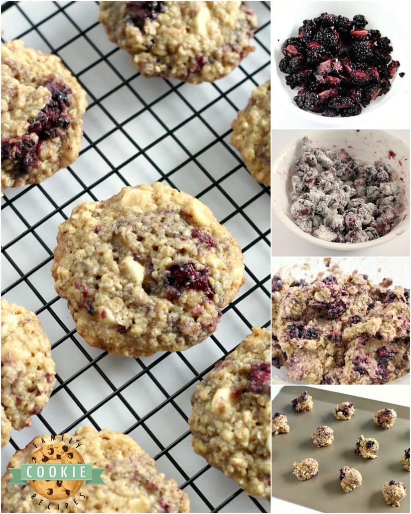 Step-by-step instructions on how to make Blackberry Oatmeal cookies with fresh blackberries.