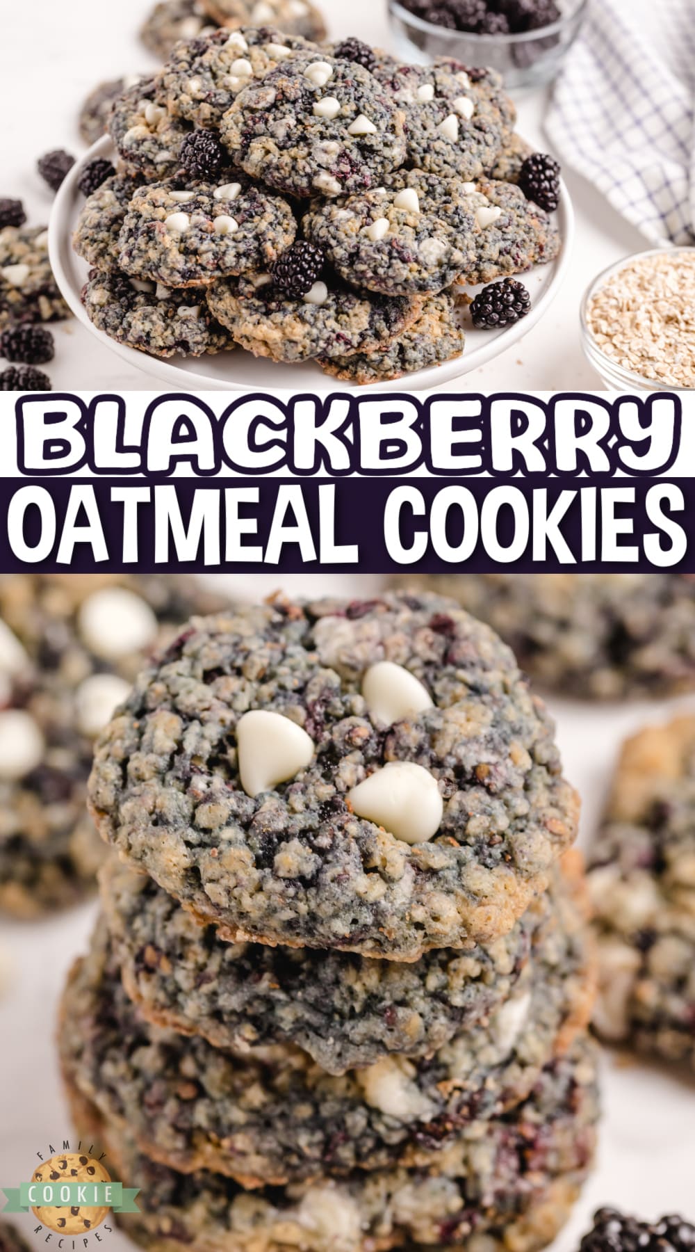 Blackberry Oatmeal Cookies are made by adding blackberries to a deliciously soft and chewy oatmeal cookie recipe. 