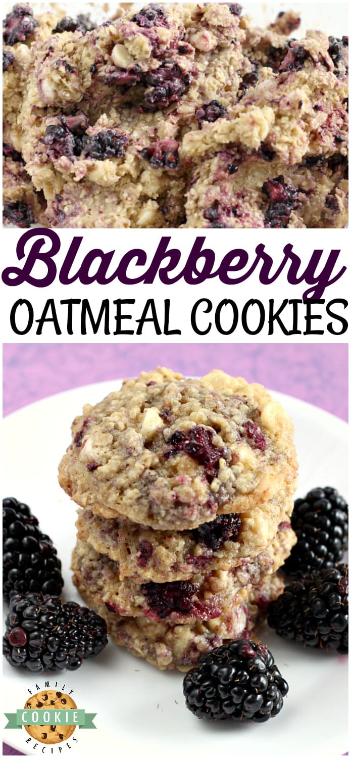 Blackberry Oatmeal Cookies are the best, perfectly sweet, soft and chewy oatmeal cookie recipe. The fresh blackberries add the most delicious flavor! This is one of my favorite blackberry recipes ever.