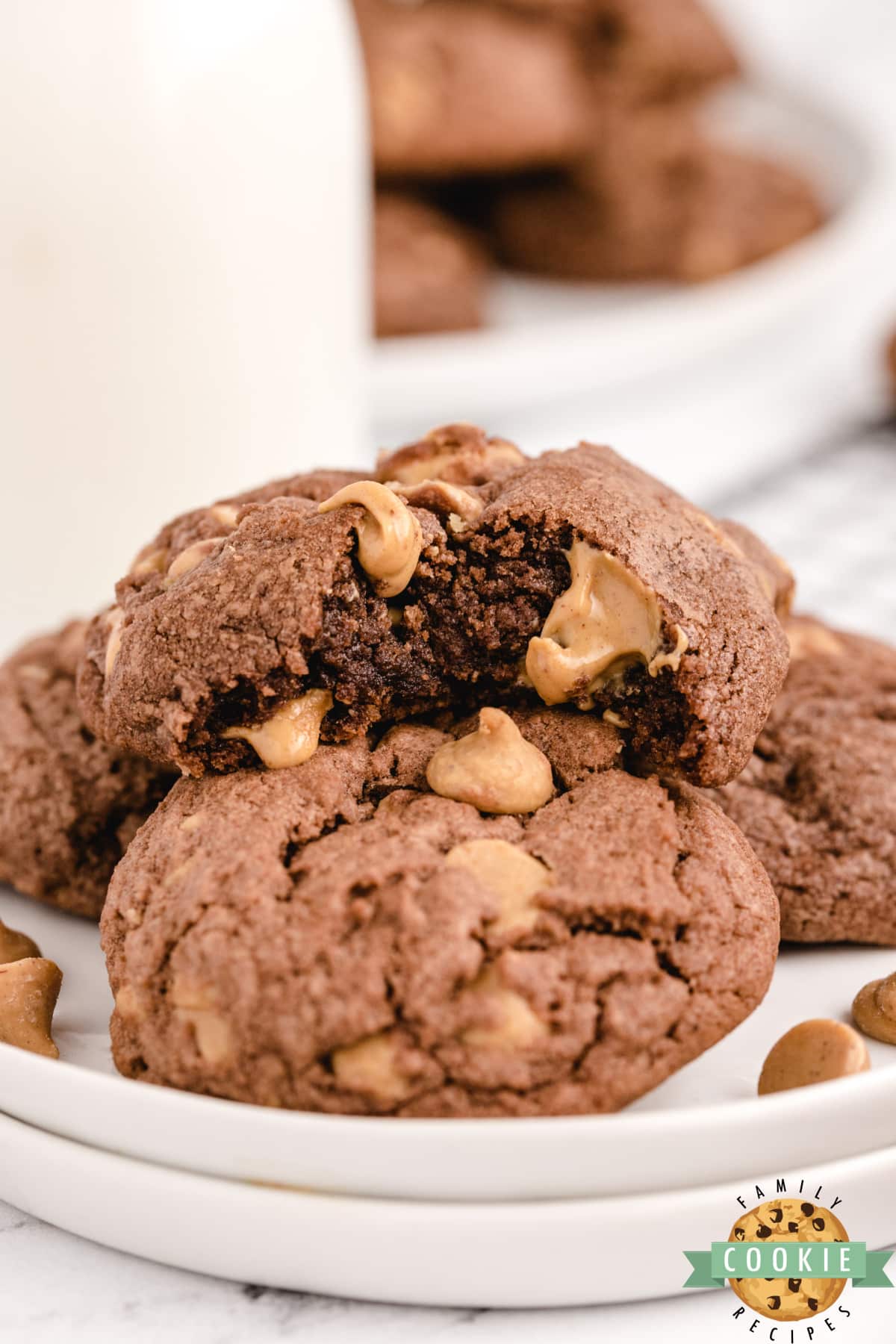 Chocolate Peanut Butter Chip Cookies made with chocolate pudding mix for a soft and chewy cookie that is loaded with chocolate flavor and Reese's peanut butter chips.