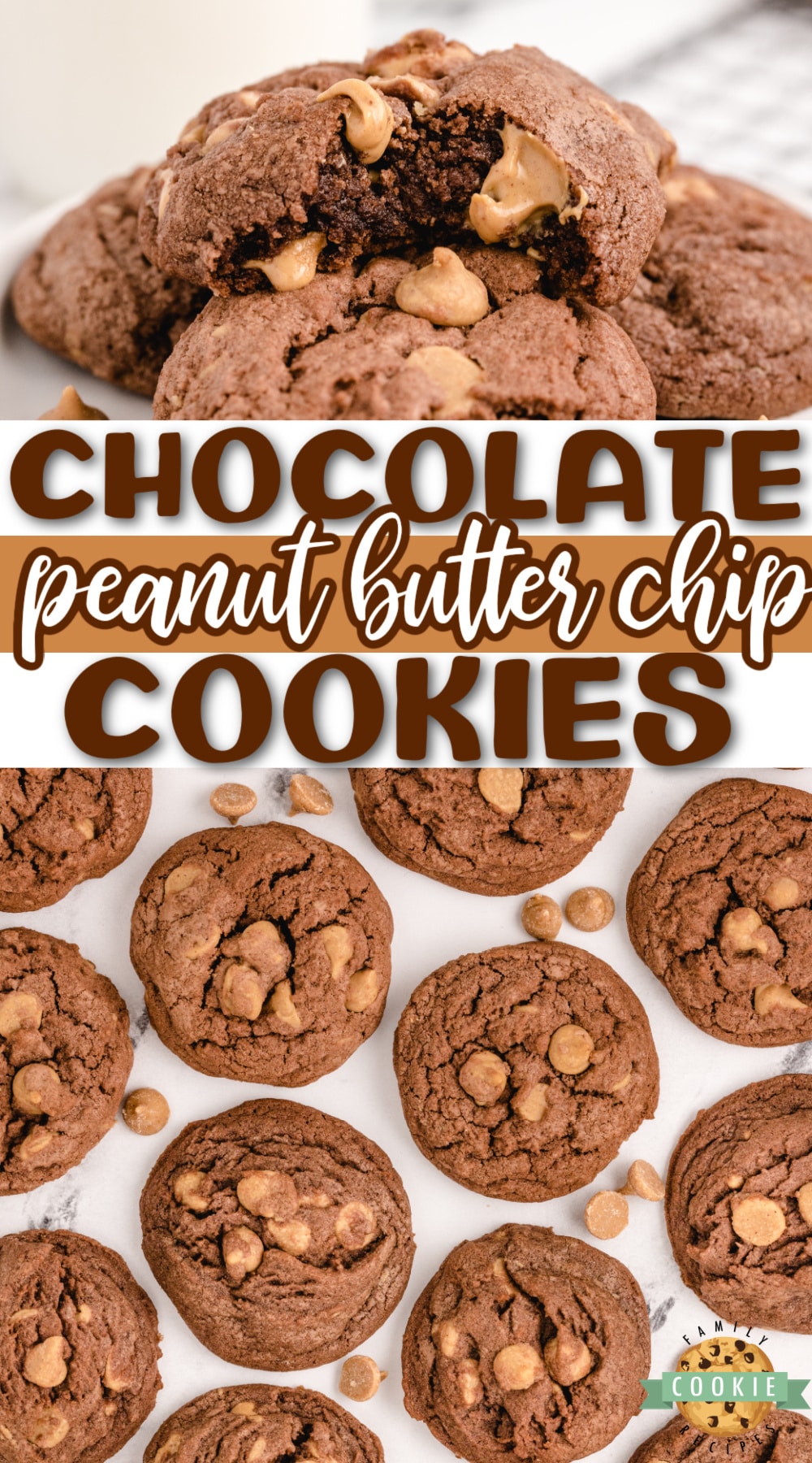 Chocolate Peanut Butter Chip Cookies made with chocolate pudding mix for a soft and chewy cookie that is loaded with chocolate flavor and Reese's peanut butter chips.