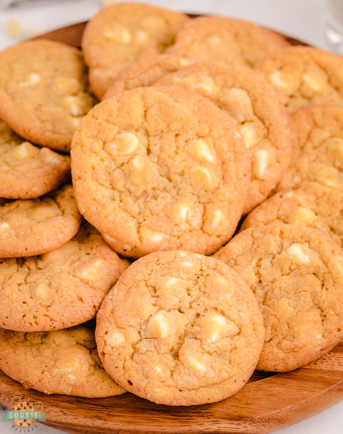 tray of copycat Mrs Fields white chocolate chip cookies