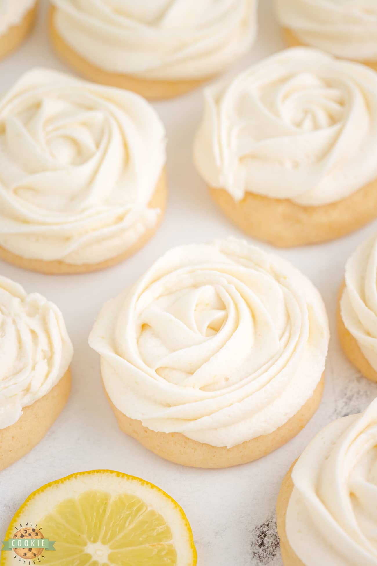 lemon frosted rosettes frosted on sugar cookies