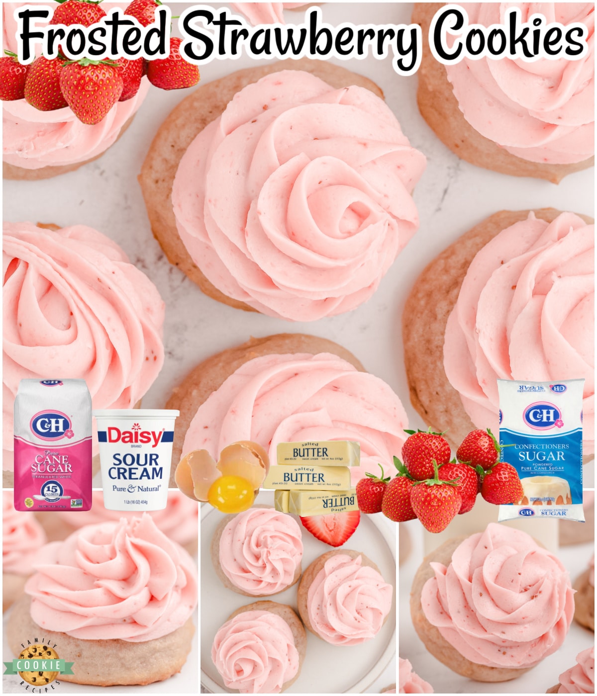 Frosted Strawberry Cookies made with fresh strawberry for that bright, fresh flavor that everyone adores! Soft, pillowy sugar cookies topped with a luscious strawberry buttercream you just have to try! 