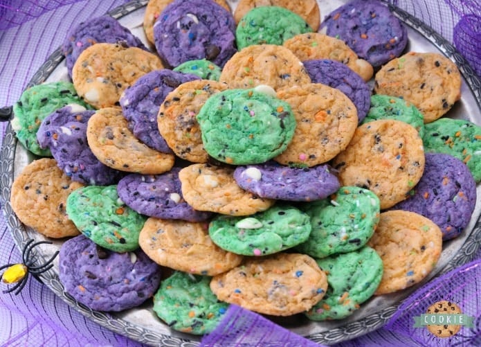 Funfetti Halloween Cookies are tasty & spooky treats made colorful with festive sprinkles baked into each cookie. We added pudding mix for texture and color for FUN!
