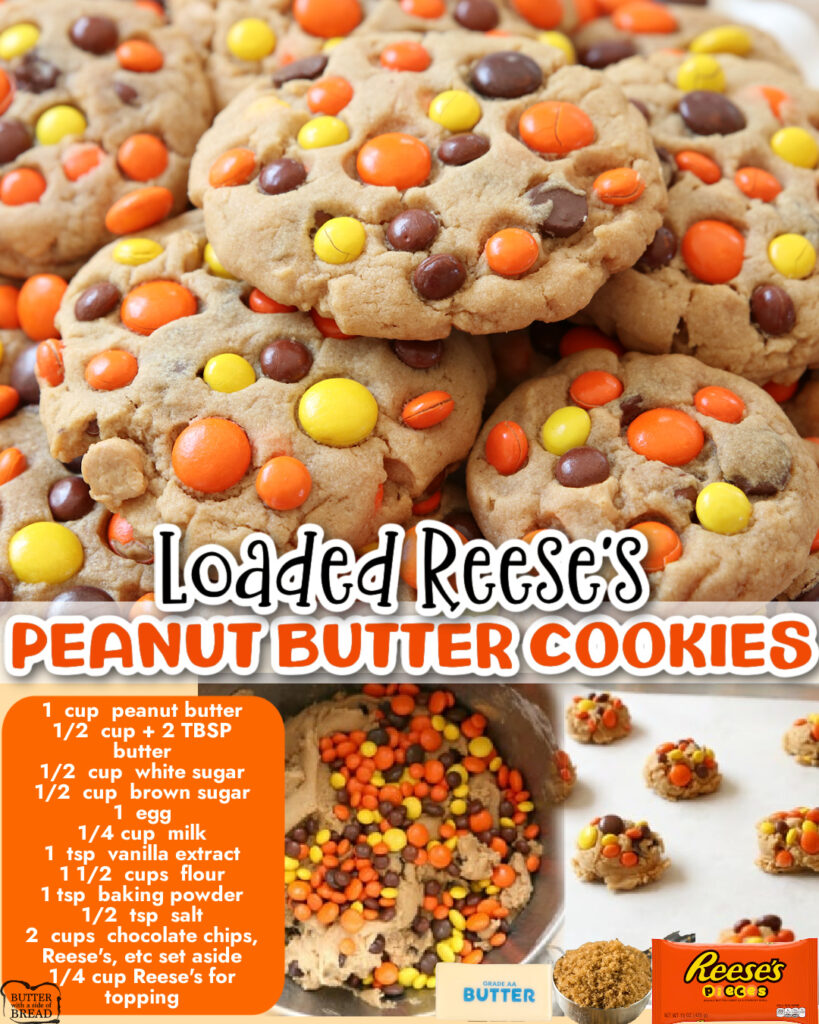 Best Ever Reese's Peanut Butter Cookies made with a full cup of peanut butter! Loaded with chocolate chips, peanut butter chips & Reese's Pieces, to get the ULTIMATE chocolate peanut butter cookies!