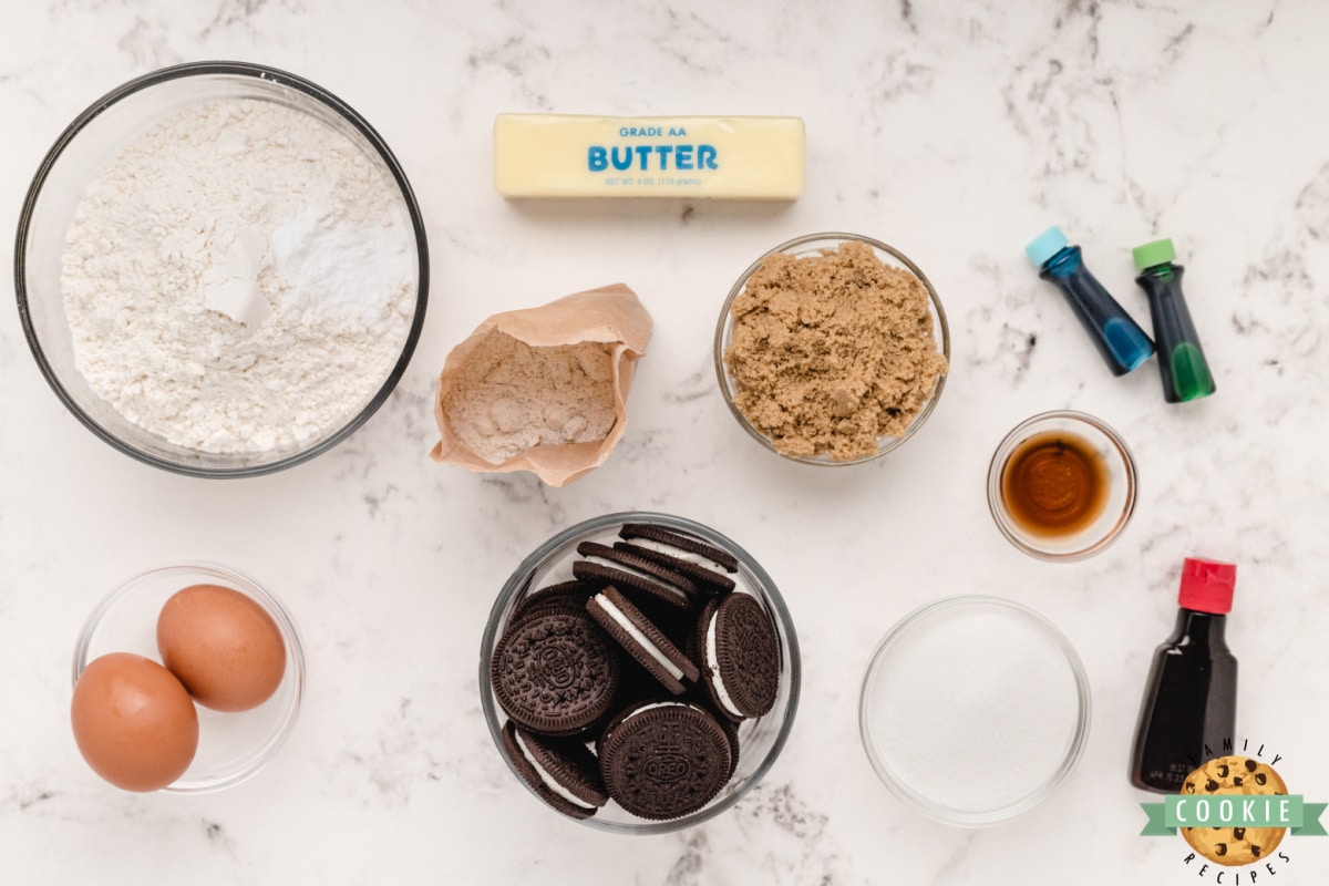 Ingredients in Mint Oreo Pudding Cookies