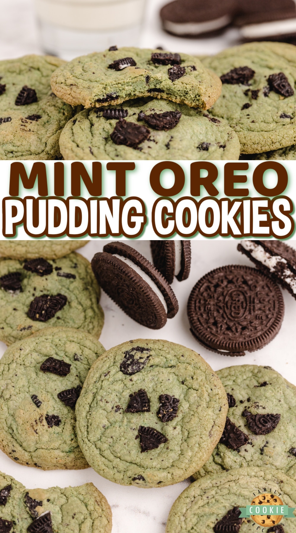 Mint Oreo Pudding Cookies are soft, chewy and full of mint flavor, Oreo pudding mix and crumbled Oreo cookies! The mint and chocolate flavor combination is a winner in these amazing cookies!