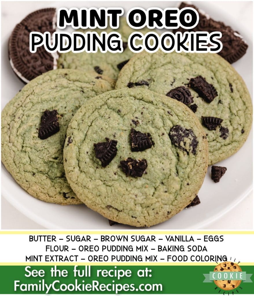 Mint Oreo Pudding Cookies are soft, chewy and full of mint flavor, Oreo pudding mix and crumbled Oreo cookies! The mint and chocolate flavor combination is a winner in these amazing cookies!