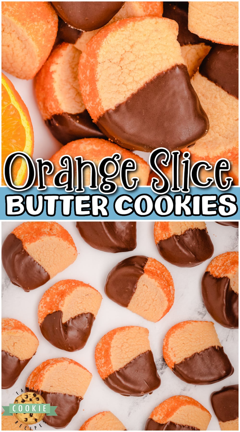 Chocolate Orange Slice Cookies mimic orange slices dipped in chocolate, their bright, tangy citrusy flavor comes from a orange Kool-Aid mix baked into the cookies! These orange slice cookies are a perfect cookie recipe for holiday treat exchanges during the holidays.