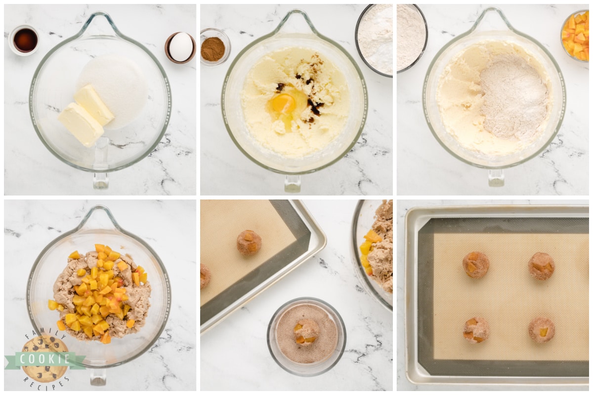 Step by step instructions on how to make Peach Snickerdoodle Cookies