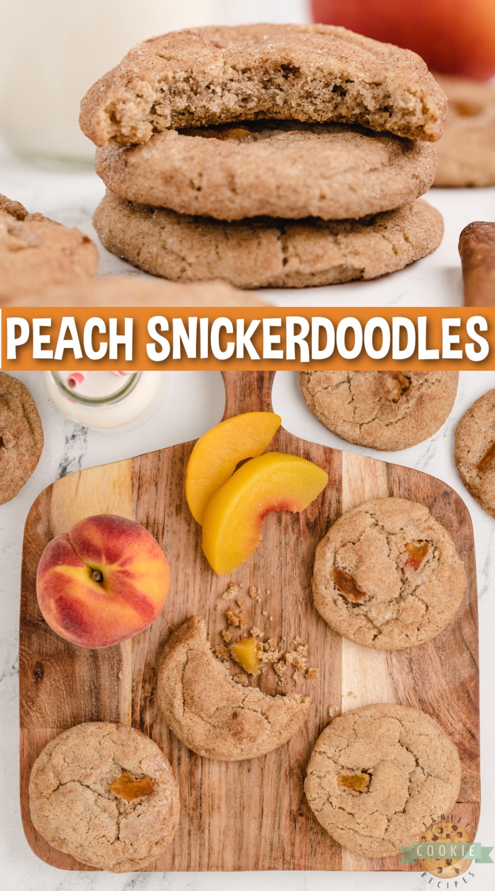 Peach Snickerdoodle Cookies are soft, chewy, delicious and the addition of fresh peaches makes these cinnamon sugar cookies even better!