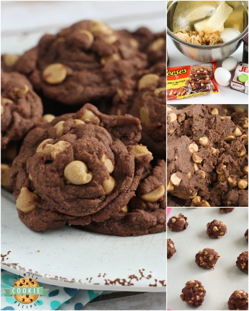 Step-by-step photos on how to make Peanut Butter Chip Chocolate Cookies - filled with Reese's peanut butter chips and chocolate pudding mix!