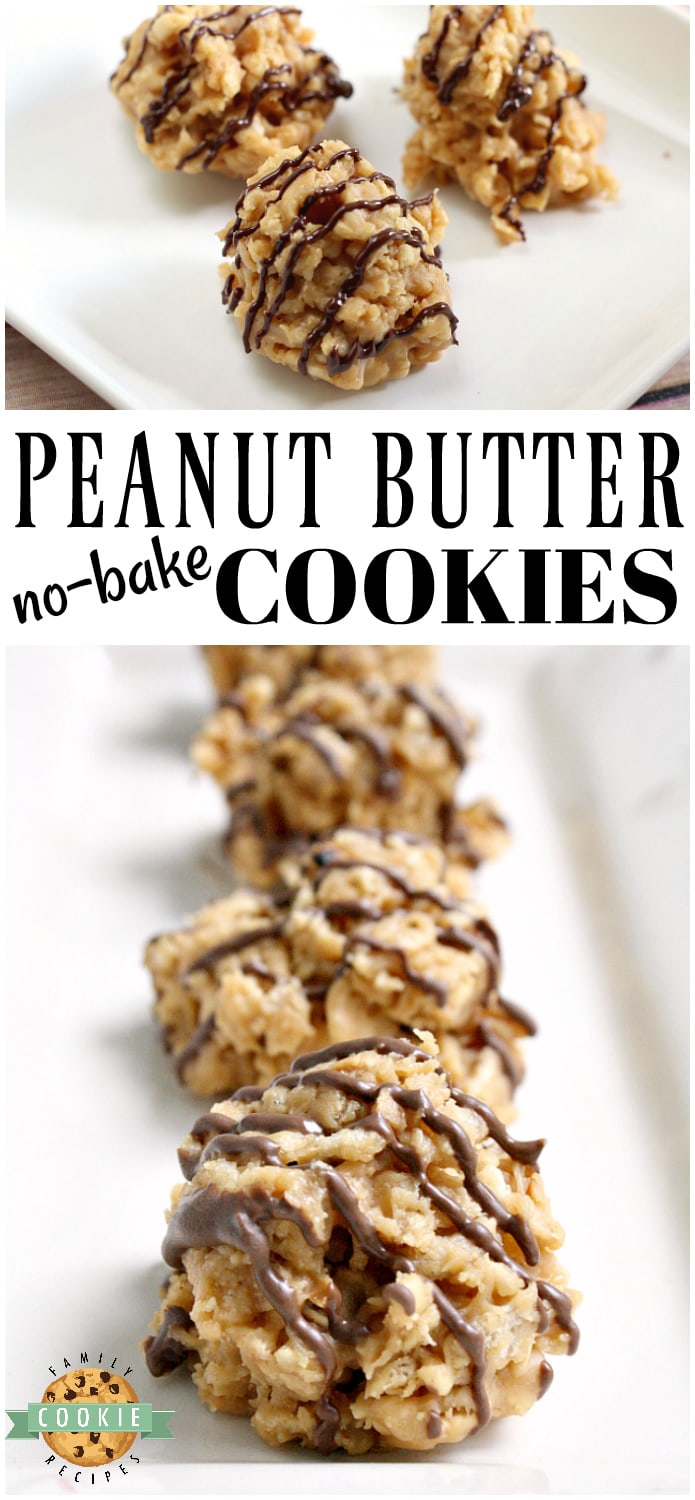 Peanut Butter No Bake Cookies are crunchy, sweet and full of flavor and they only take a few minutes start to finish to make!