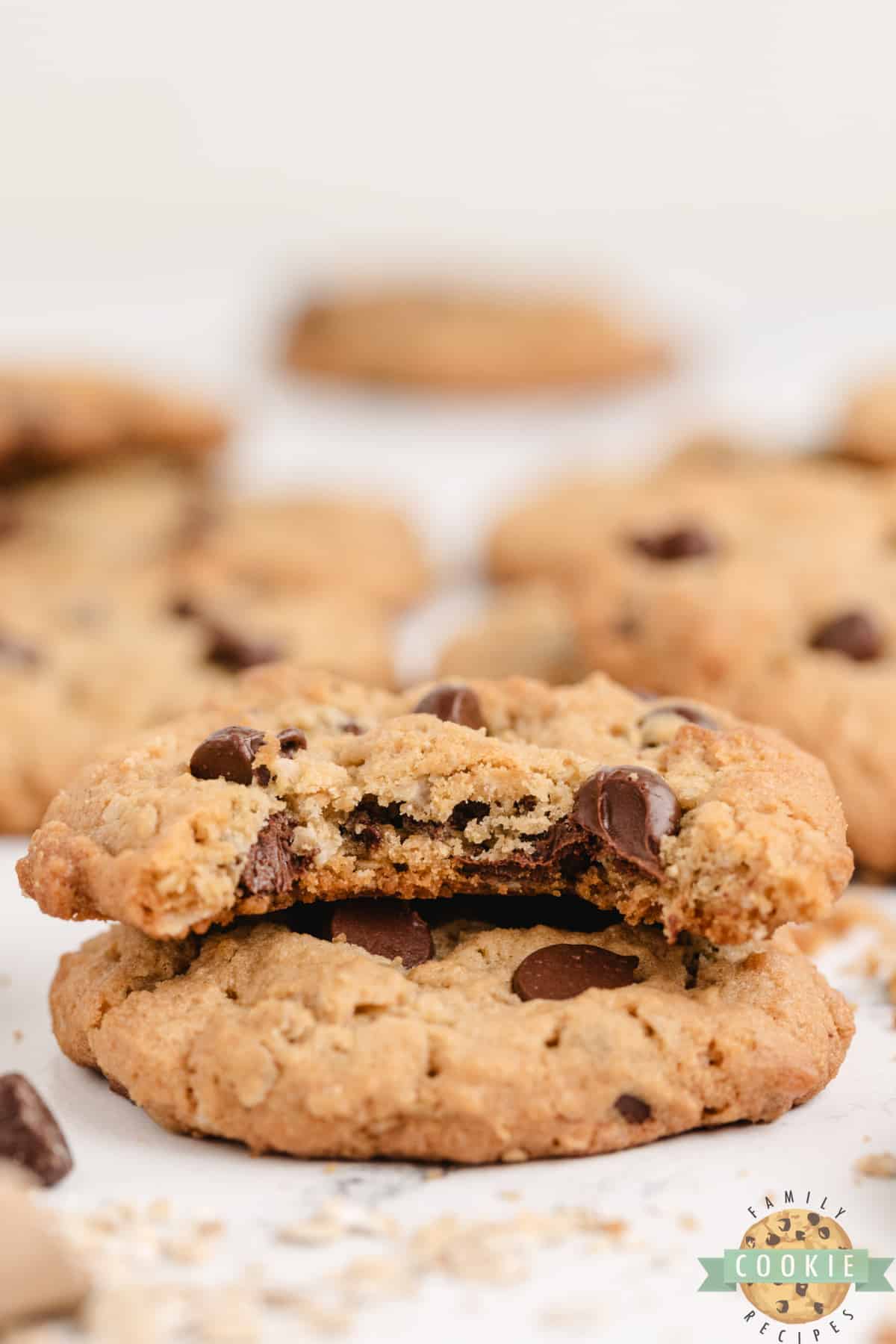 Oatmeal cookies made with peanut butter and chocolate chips. 