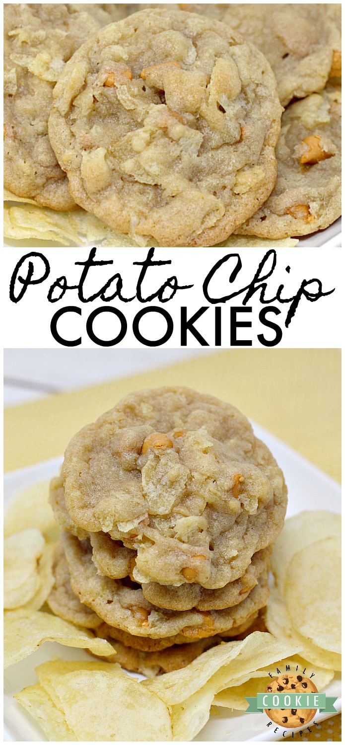 Potato Chip Cookies are the perfect combination of salty and sweet! These amazing cookies are made with crushed up potato chips and butterscotch chips - I know it sounds weird, but you've got to try them!