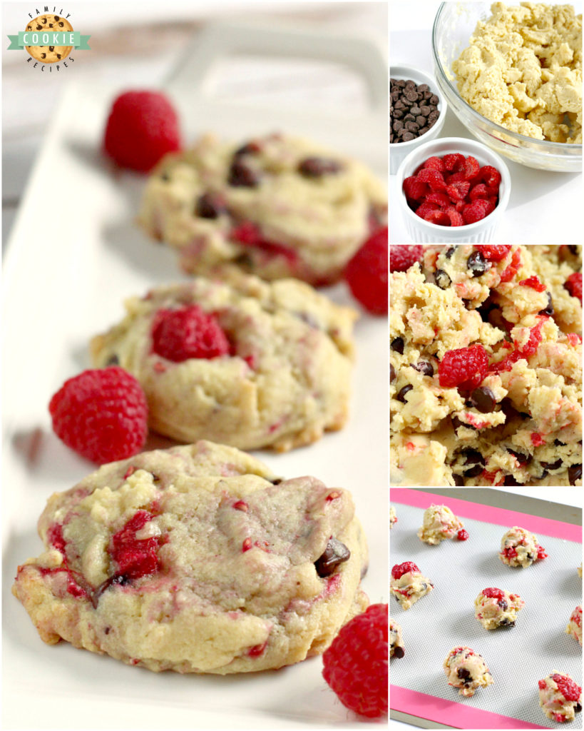 Raspberry Chocolate Chip Cookies are soft, chewy and absolutely amazing! Adding fresh raspberries to a delicious classic cookie recipe makes such a delicious difference!