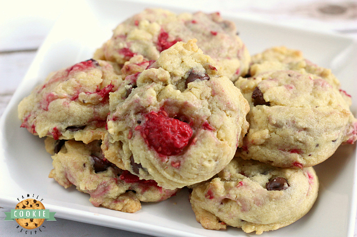 Raspberry Chocolate Chip Cookies are soft, chewy and absolutely amazing! Adding fresh raspberries to a delicious classic cookie recipe makes such a delicious difference!
