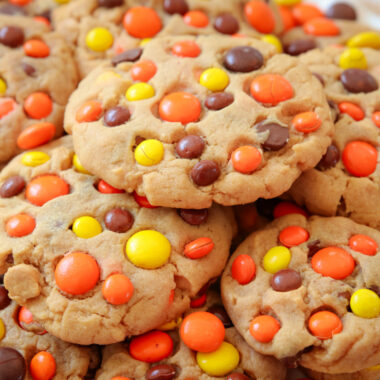 Peanut Butter Cookies loaded with Reese's candy and peanut butter