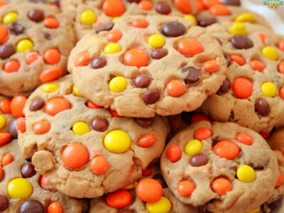 Peanut Butter Cookies loaded with Reese's candy and peanut butter