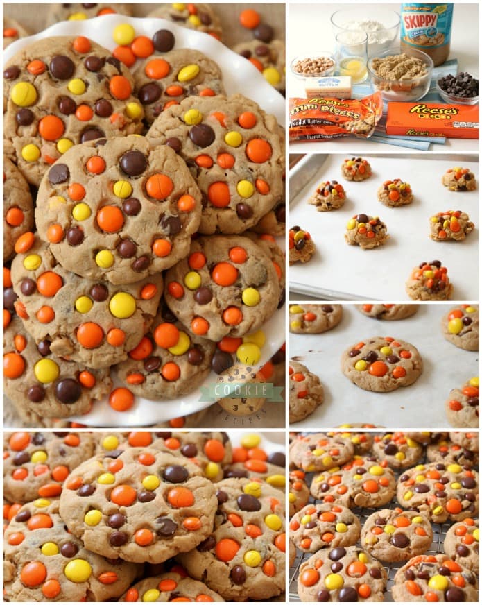 Best Ever Reese's Peanut Butter Cookies recipe made with a full cup of peanut butter! We added chocolate chips plus peanut butter chips & Reese's Pieces to our favorite peanut butter cookie recipe to get the ULTIMATE chocolate peanut butter cookies!