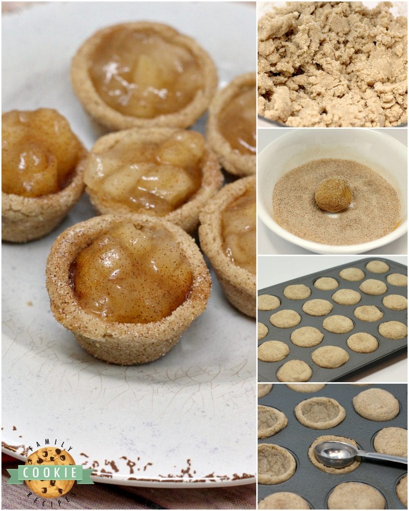 Step-by-step instructions on how to make Snickerdoodle Apple Pie Cookie Cups - a simpler version of a classic apple pie in miniature form! 