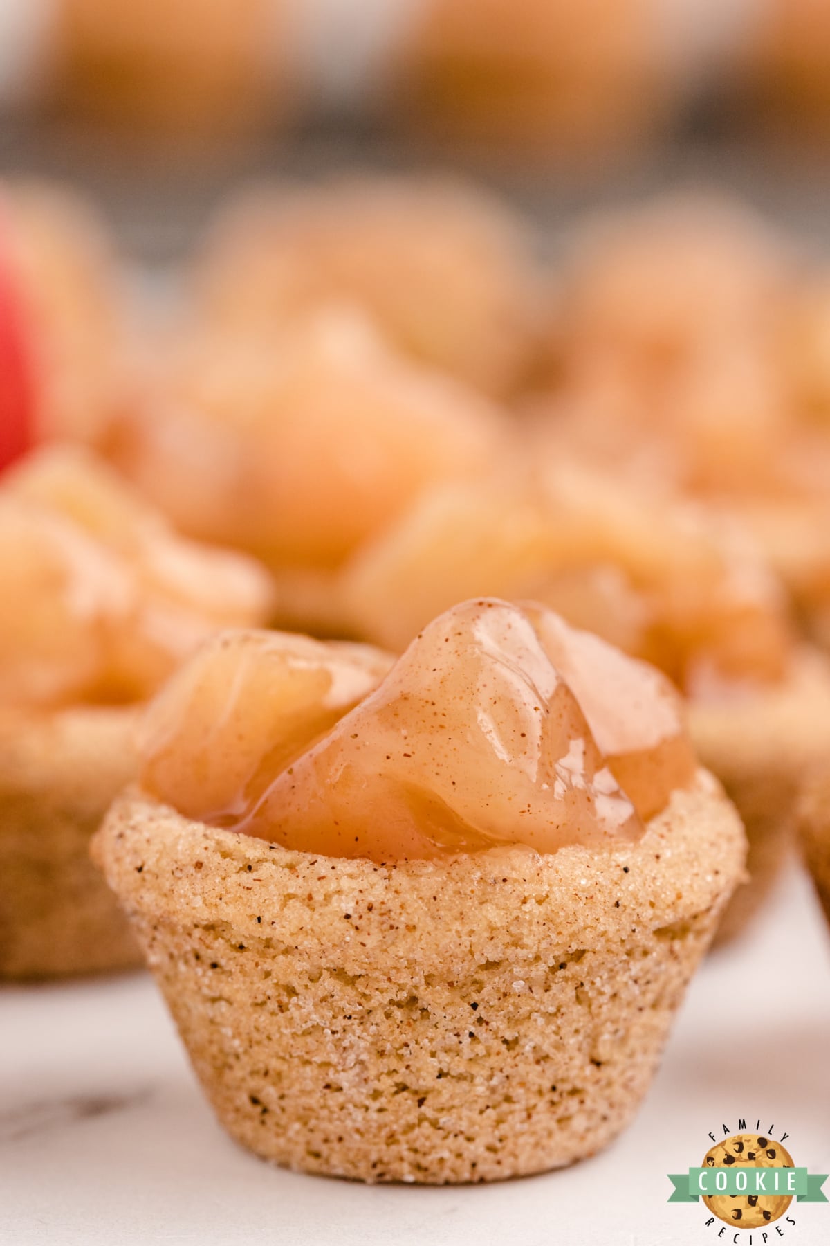 Snickerdoodle cookie cups with apple pie filling