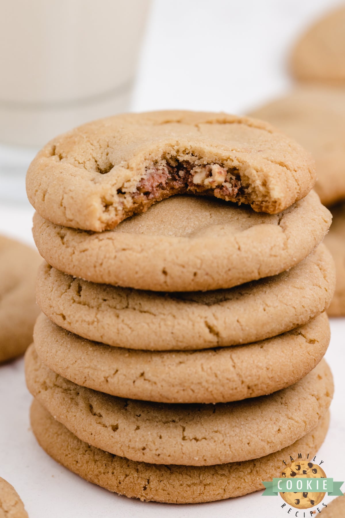 stack of Peanut Butter Snickers Cookies