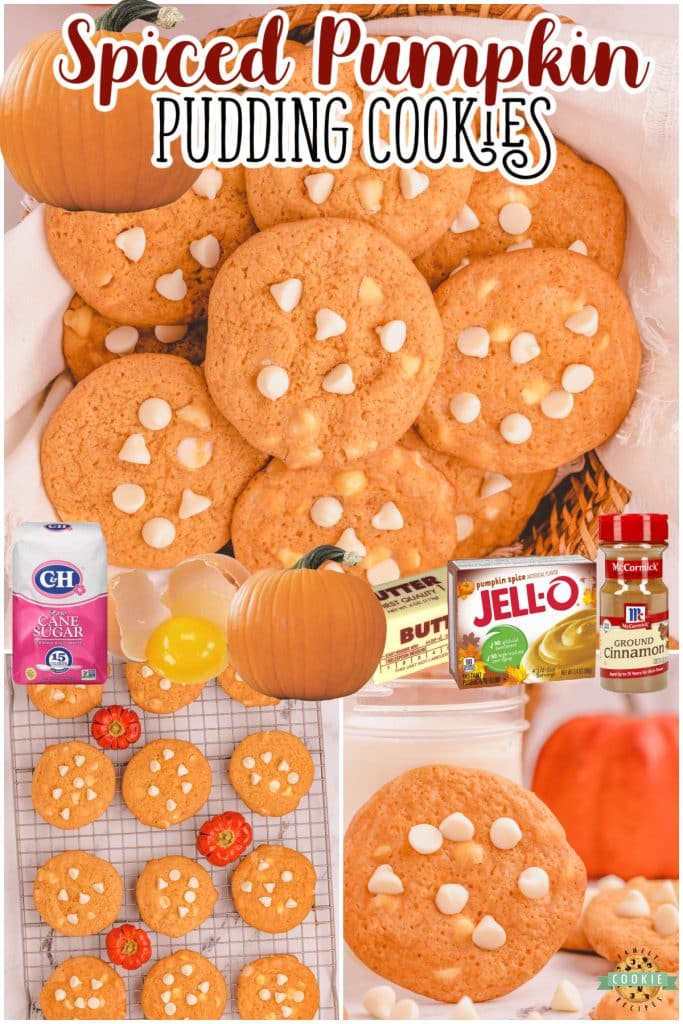 Pumpkin Pudding Cookies are packed with incredible spiced pumpkin flavor! These pumpkin white chocolate chip cookies are soft & chewy thanks to the pudding mix!