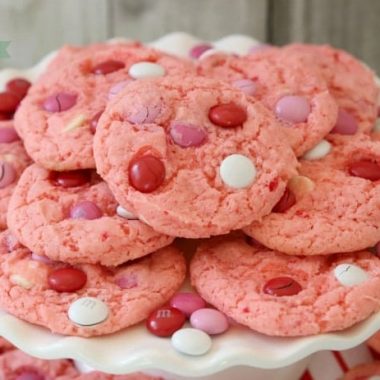 Strawberry Cake Mix Cookies are soft & sweet and made with just 4 ingredients! Super simple to make these cute, festive cake mix cookies. The strawberry flavor is just perfect.