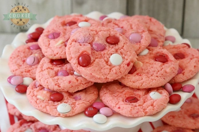 Strawberry Cake Mix Cookies are soft & sweet and made with just 4 ingredients! Super simple to make these cute, festive cake mix cookies. The strawberry flavor is just perfect.