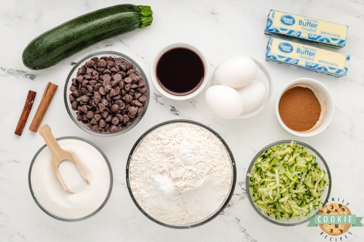 Ingredients in Zucchini Chocolate Chip Cookies. 