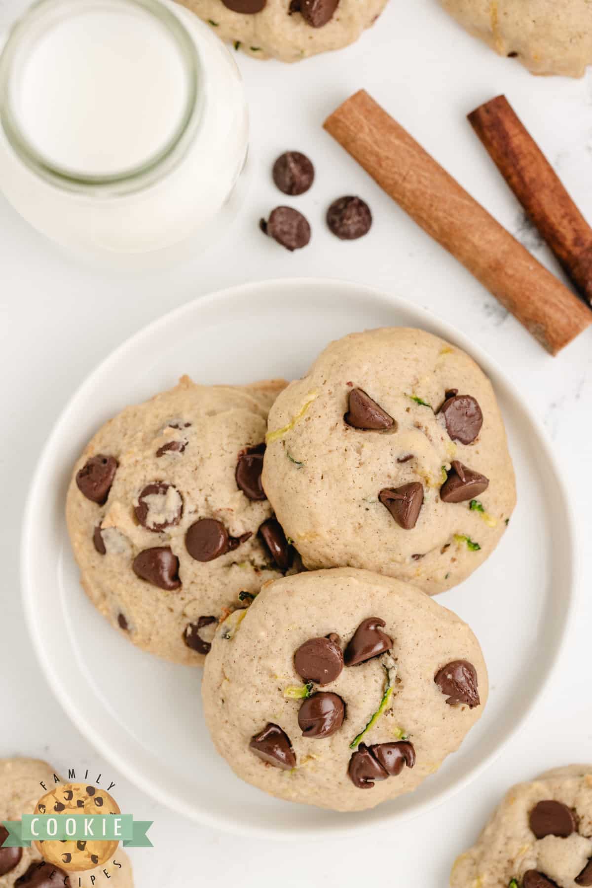 Plate of zucchini chocolate chip cookies. 