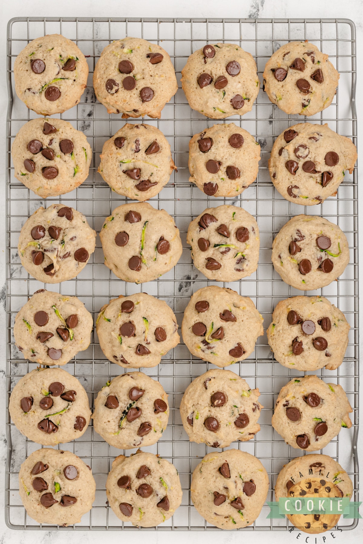 Cookies cooling on wire rack. 