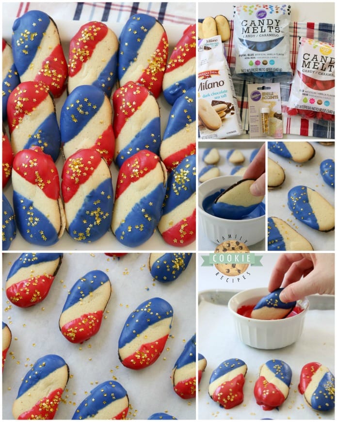 How to make simple & easy 4th of July cookies from Milanos and melting chocolate. Recipe from Family Cookie Recipes