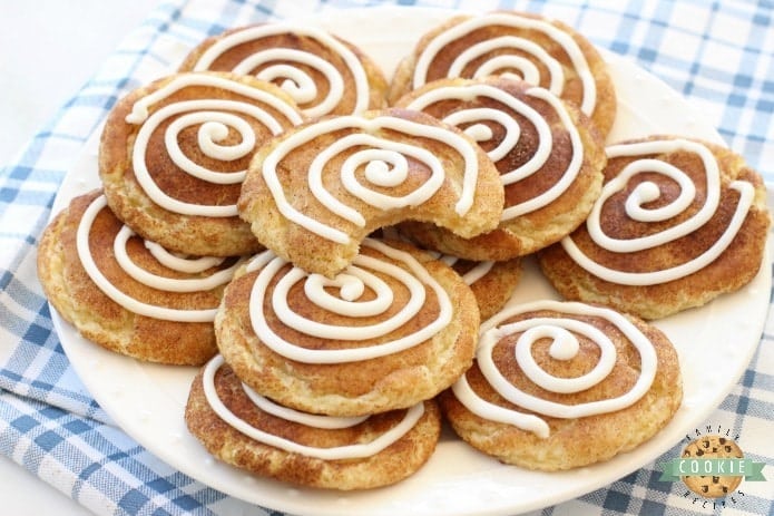 Cinnamon Roll Snickerdoodles are your favorite snickerdoodle cookies with the addition of a sweet vanilla swirl on top! A fun variation on a Snickerdoodle recipe for anyone who loves Cinnamon Rolls!