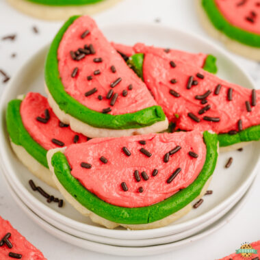 plate of frosted watermelon cookies