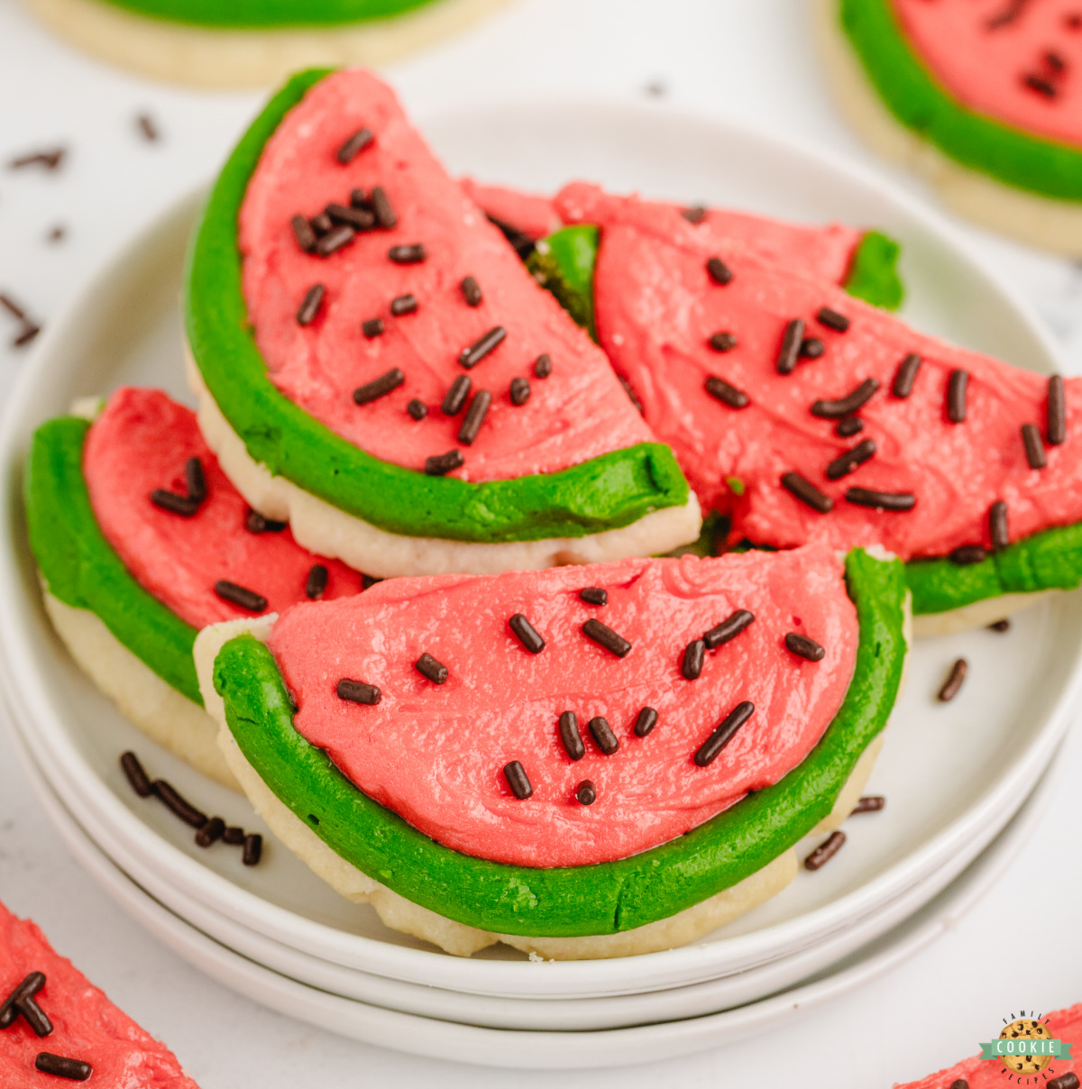 plate of frosted watermelon cookies