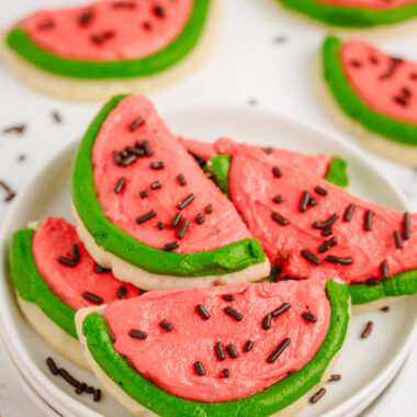 plateful of frosted watermelon cookies