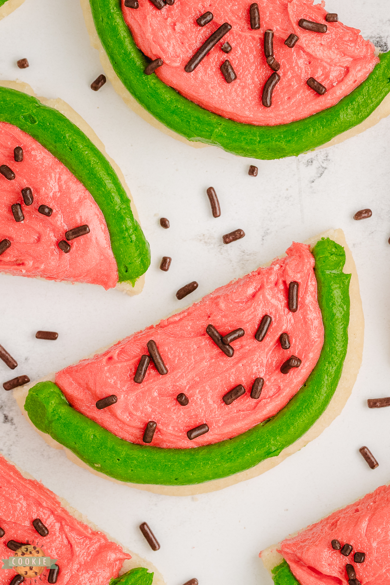 darling pink and green frosted watermelon cookies
