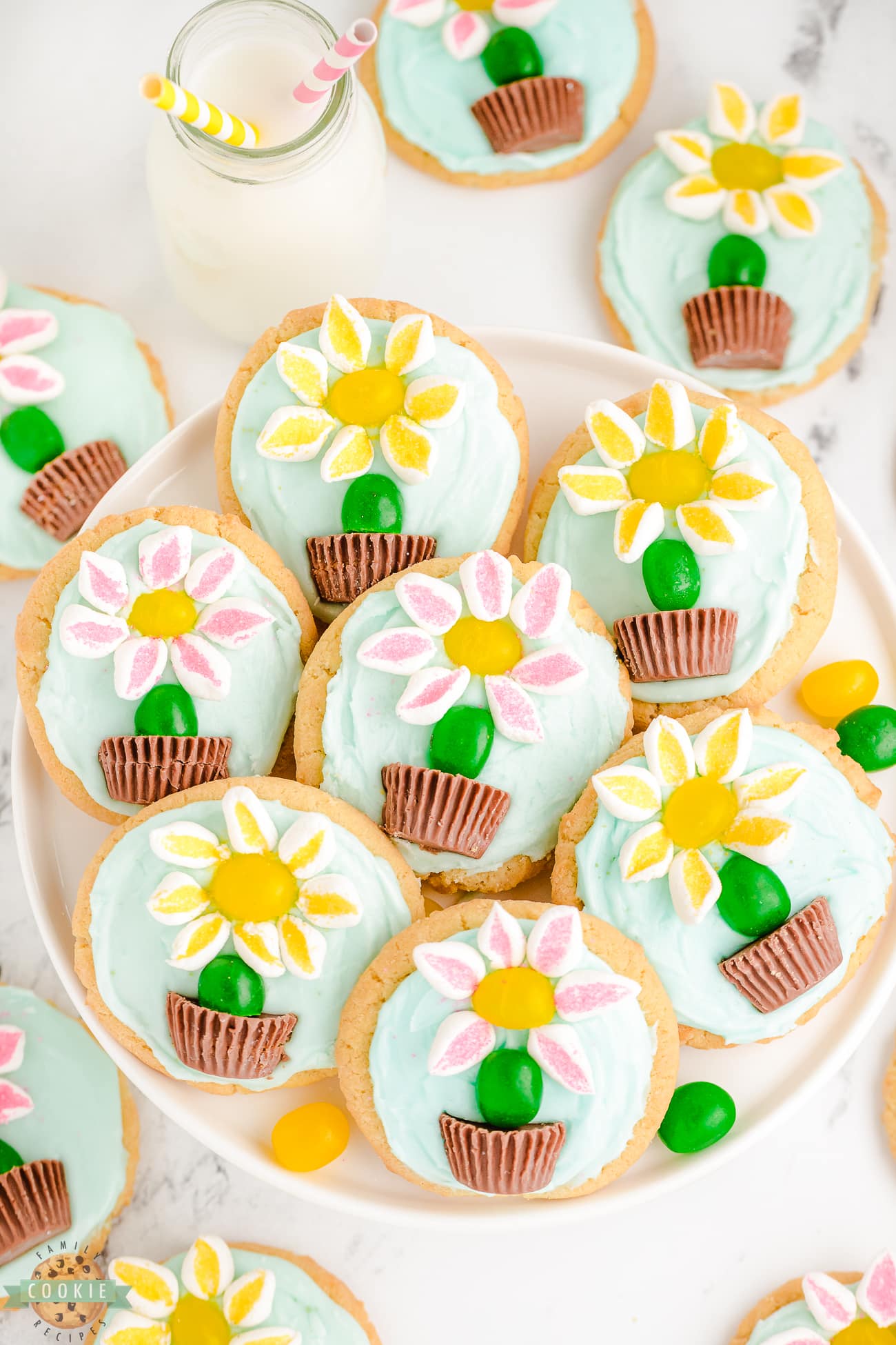 plateful of pretty marshmallow flower sugar cookies