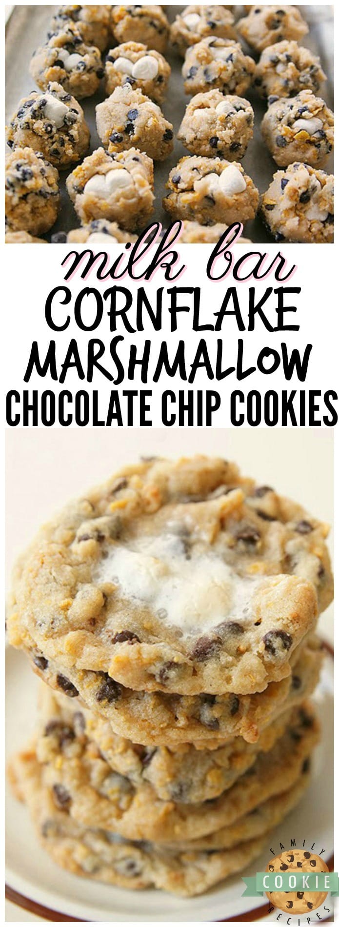 Milk Bar Cornflake Marshmallow Cookies just like the ones served in Momofuku Milk Bar in NYC! I think my version is even BETTER...and they're easier to make! See my tips and tricks on making these incredible cornflake chocolate chip cookies in your own kitchen.