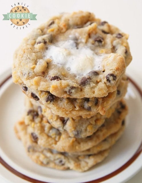 Milk Bar Cornflake Marshmallow Cookies just like the ones served in Momofuku Milk Bar in NYC! I think my version is even BETTER...and they're easier to make! See my tips and tricks on making these incredible cornflake chocolate chip cookies in your own kitchen.