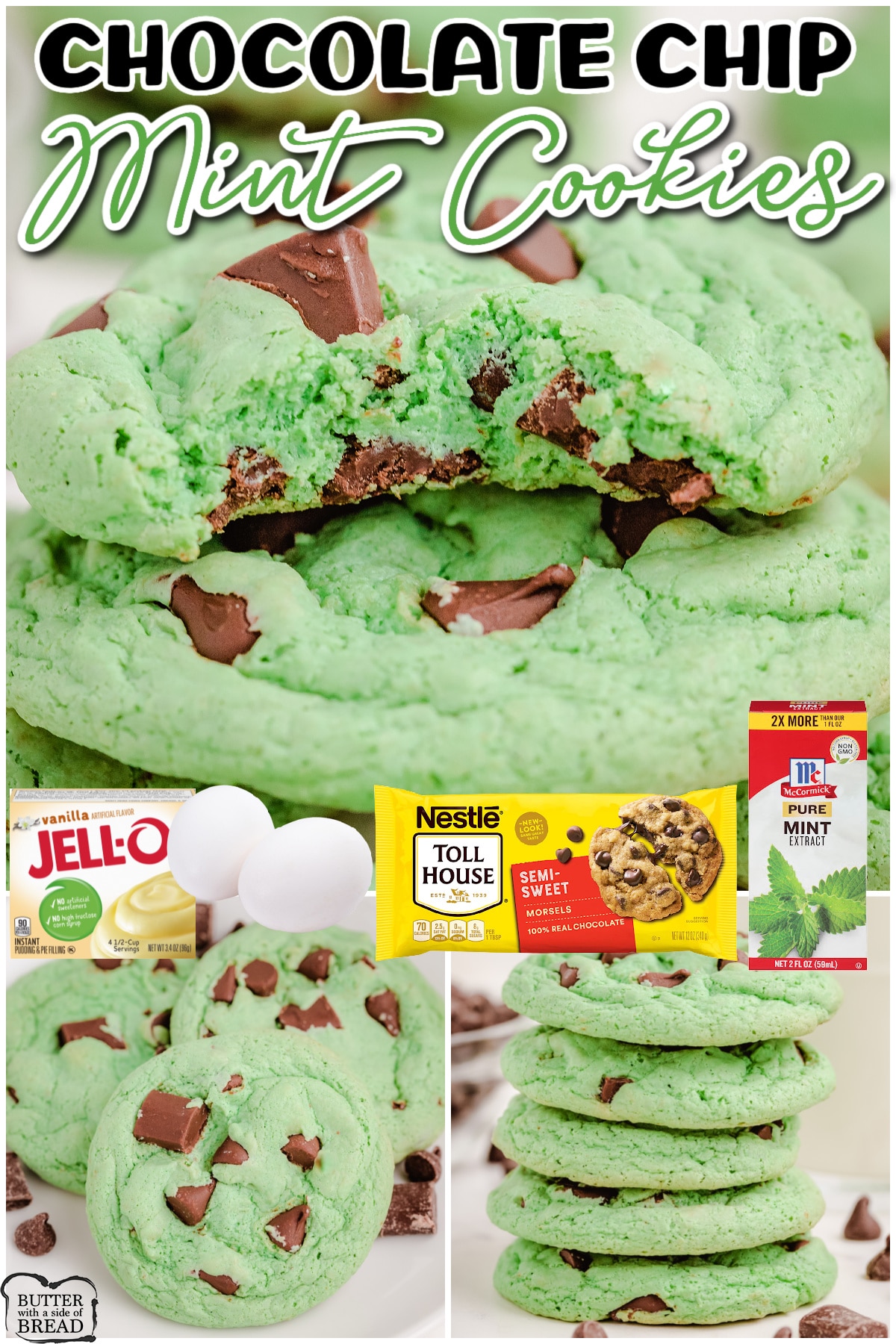 Mint Chocolate Chip Cookies are a sensational dessert made with pudding mix, mint extract and chocolate chips. This amazing mint cookie recipe is perfect for those who love mint chip ice cream!