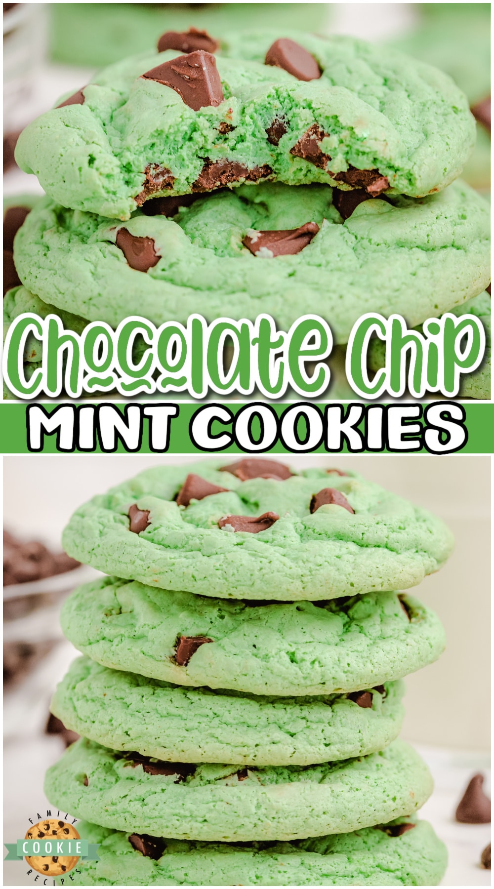 Mint Chocolate Chip Cookies are a sensational dessert made with pudding mix, mint extract and chocolate chips. This amazing mint cookie recipe is perfect for those who love mint chip ice cream!