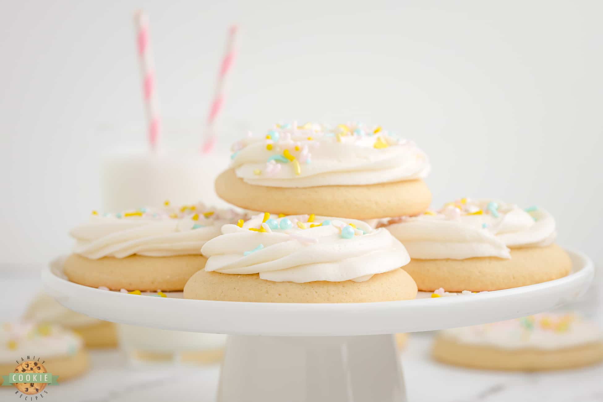 sugar cookies on a cake stand