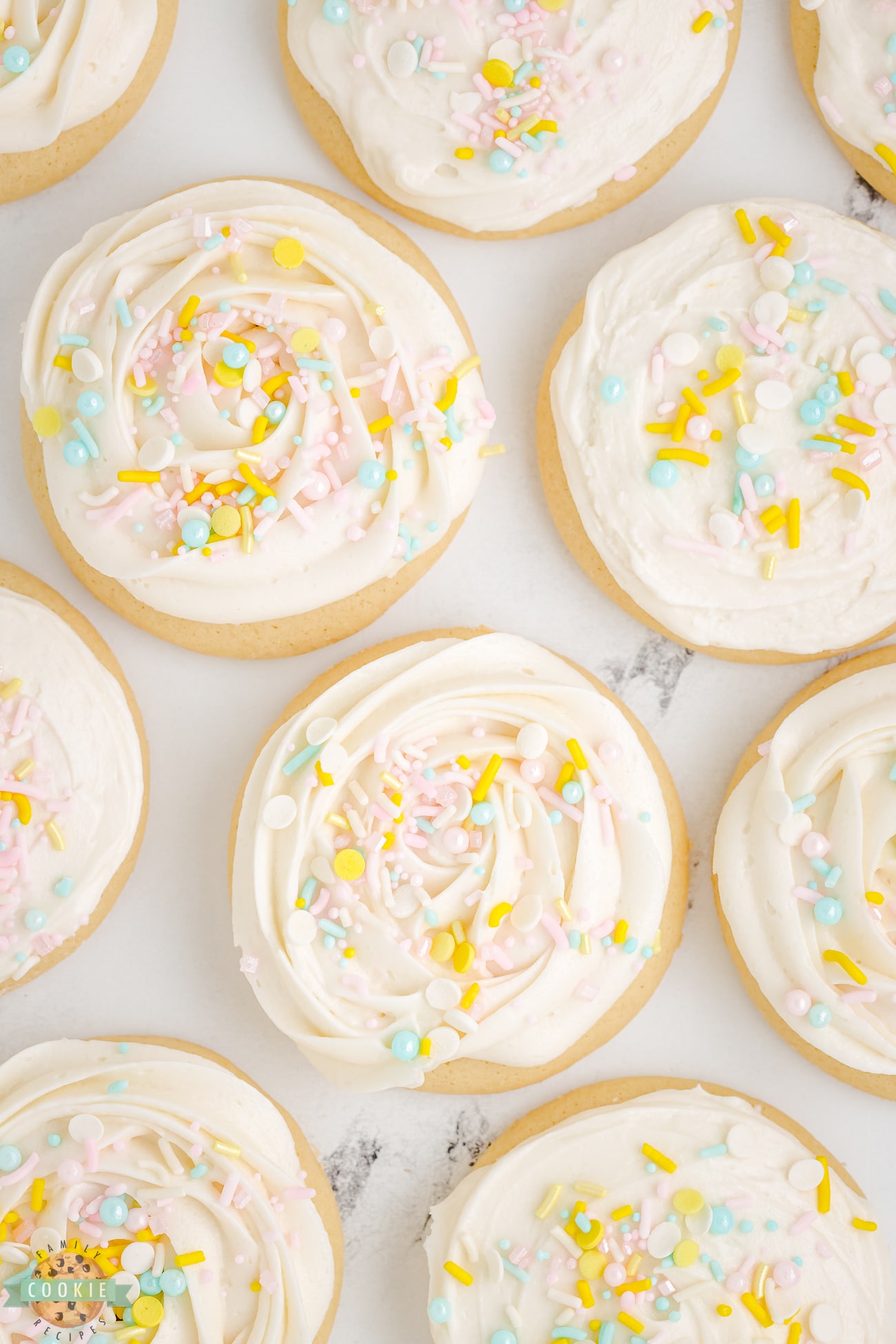 soft sugar cookies with rosette frosting